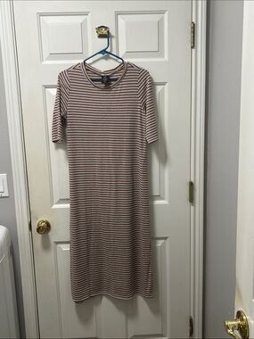 Agnes & Dora Peach,Gray,Black &White Striped Midi Dress Size Medium